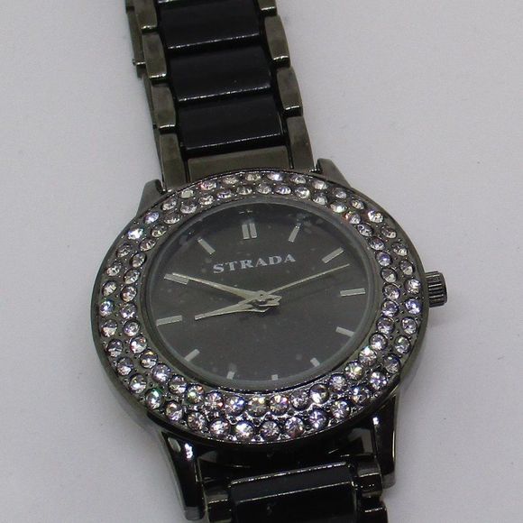 STRADA Watch Austrian Crystal Black Band - Picture 3 of 4